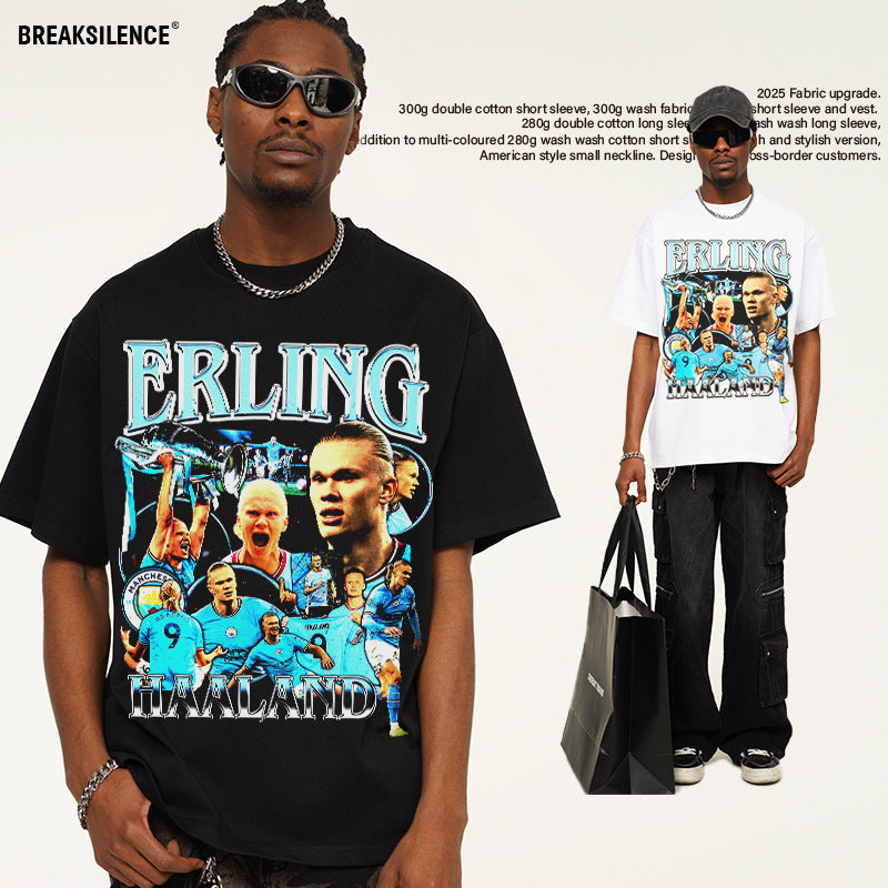 Retro Football Icon Graphic Tee – Washed Oversized Street Style T-Shirt for Men