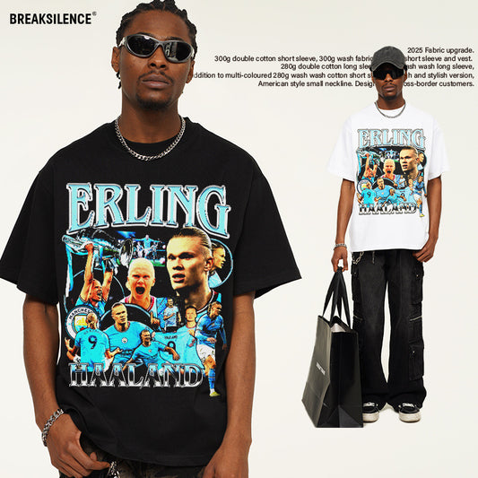 Retro Football Icon Graphic Tee – Washed Oversized Street Style T-Shirt for Men