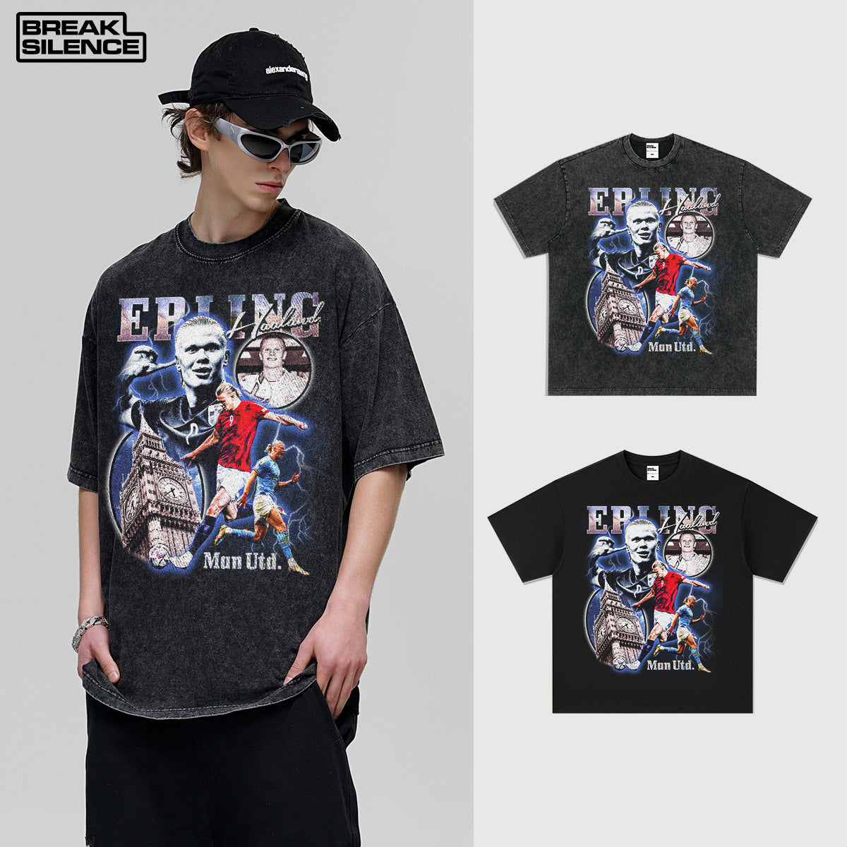 Retro Football Icon Graphic Tee – Washed Oversized Street Style T-Shirt for Men