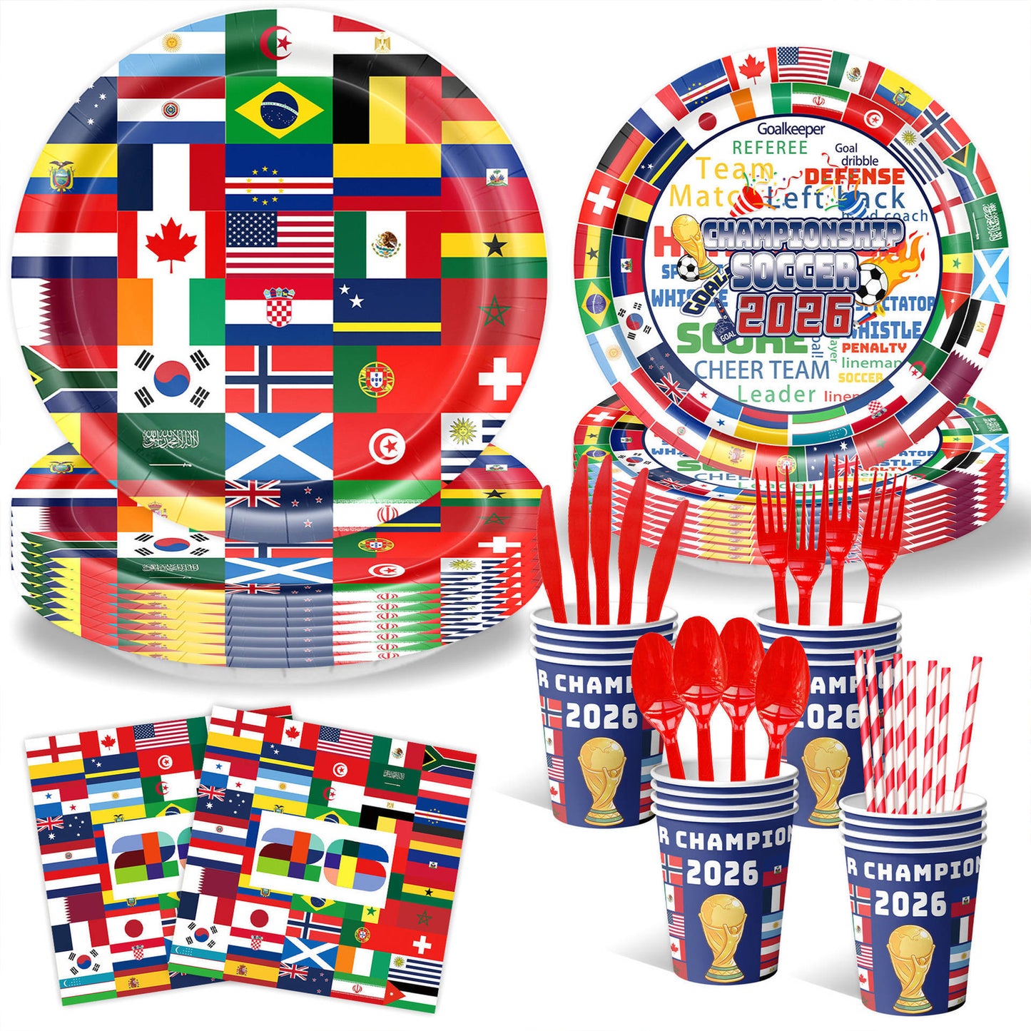 World Cup 2026 Party Tableware Set | Soccer Disposable Kit for 10 Guests