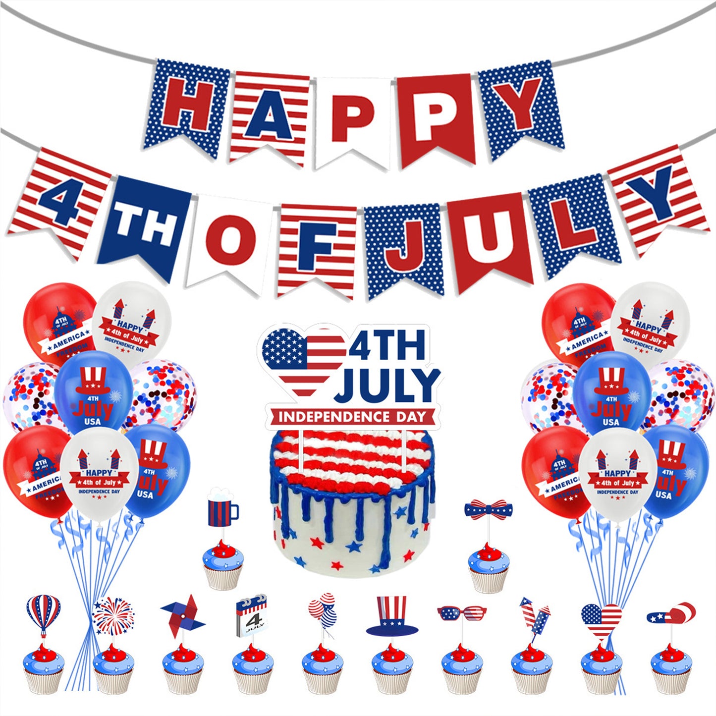 Happy 4th of July Banner & Balloon Kit | Complete USA Independence Day Party Decoration Set