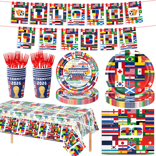World Cup 2026 Party Tableware Set | Soccer Disposable Kit for 10 Guests