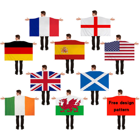 Wearable National Flag Cape | Large Body Flag & Cheering Banner for Sports Fans & Supporters (90x150cm)