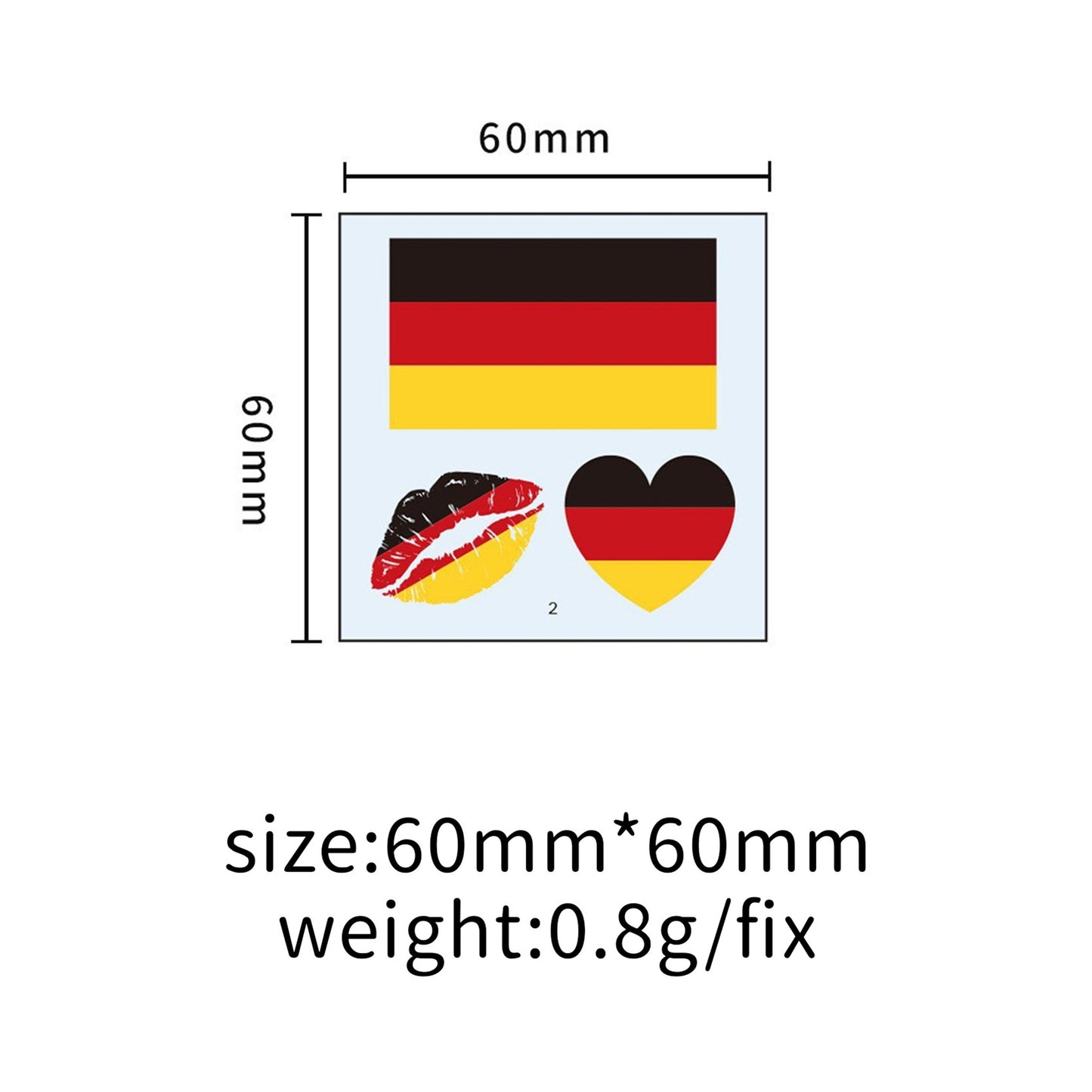 50PCS Premium National Flag Temporary Tattoos | 60x60mm Waterproof Fan Face Stickers