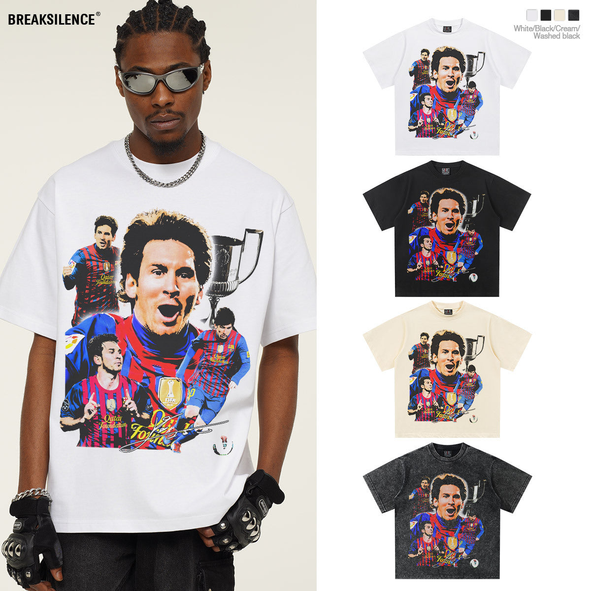 Vintage Football Collage Graphic T-Shirt – 300G Heavyweight Oversized Streetwear Tee
