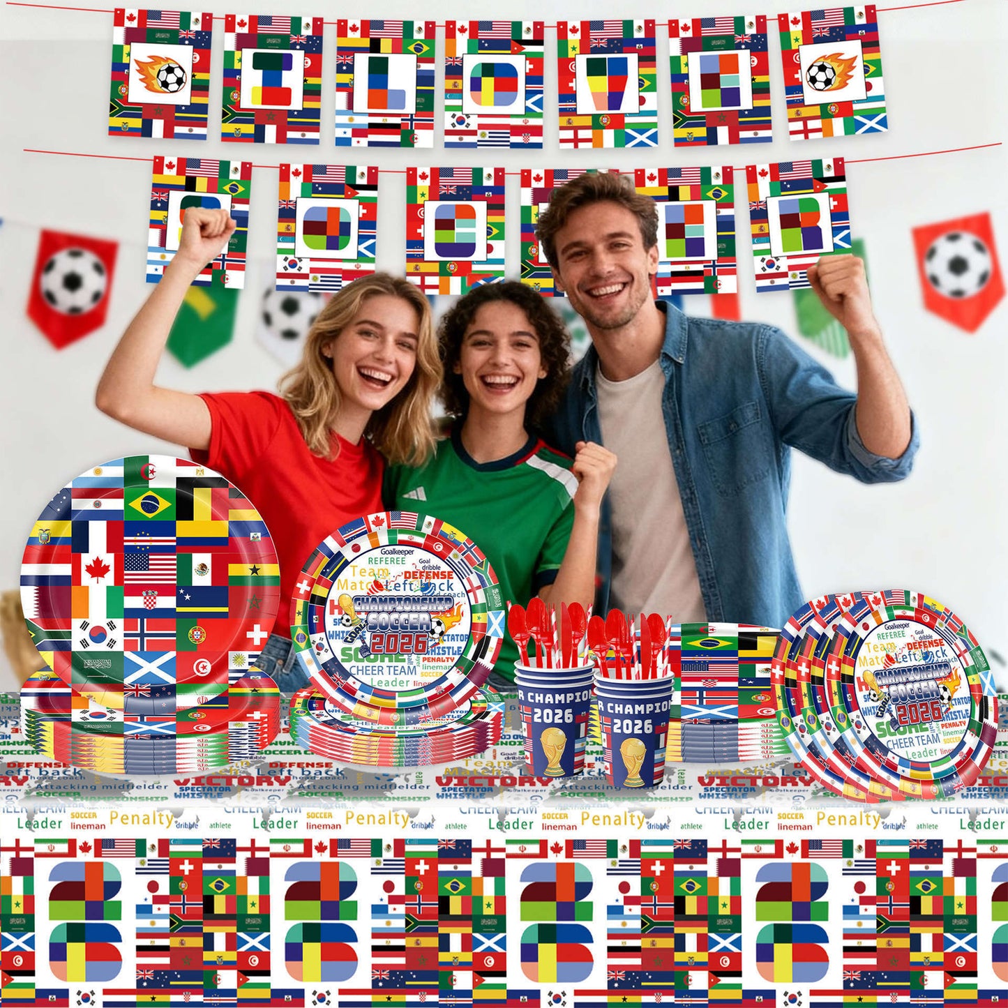World Cup 2026 Party Tableware Set | Soccer Disposable Kit for 10 Guests