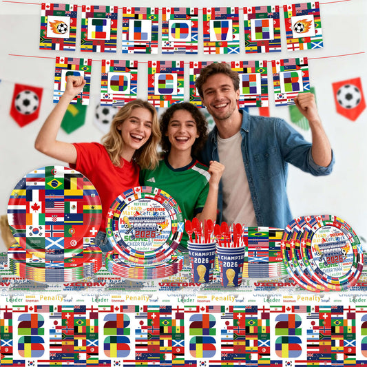 World Cup 2026 Party Tableware Set | Soccer Disposable Kit for 10 Guests