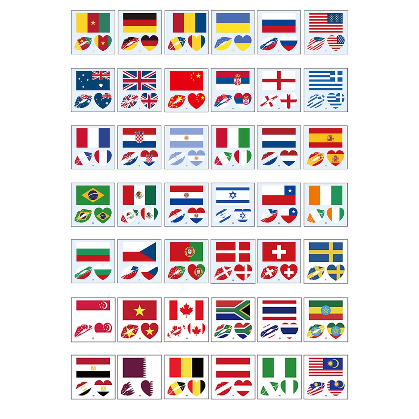 50PCS Premium National Flag Temporary Tattoos | 60x60mm Waterproof Fan Face Stickers