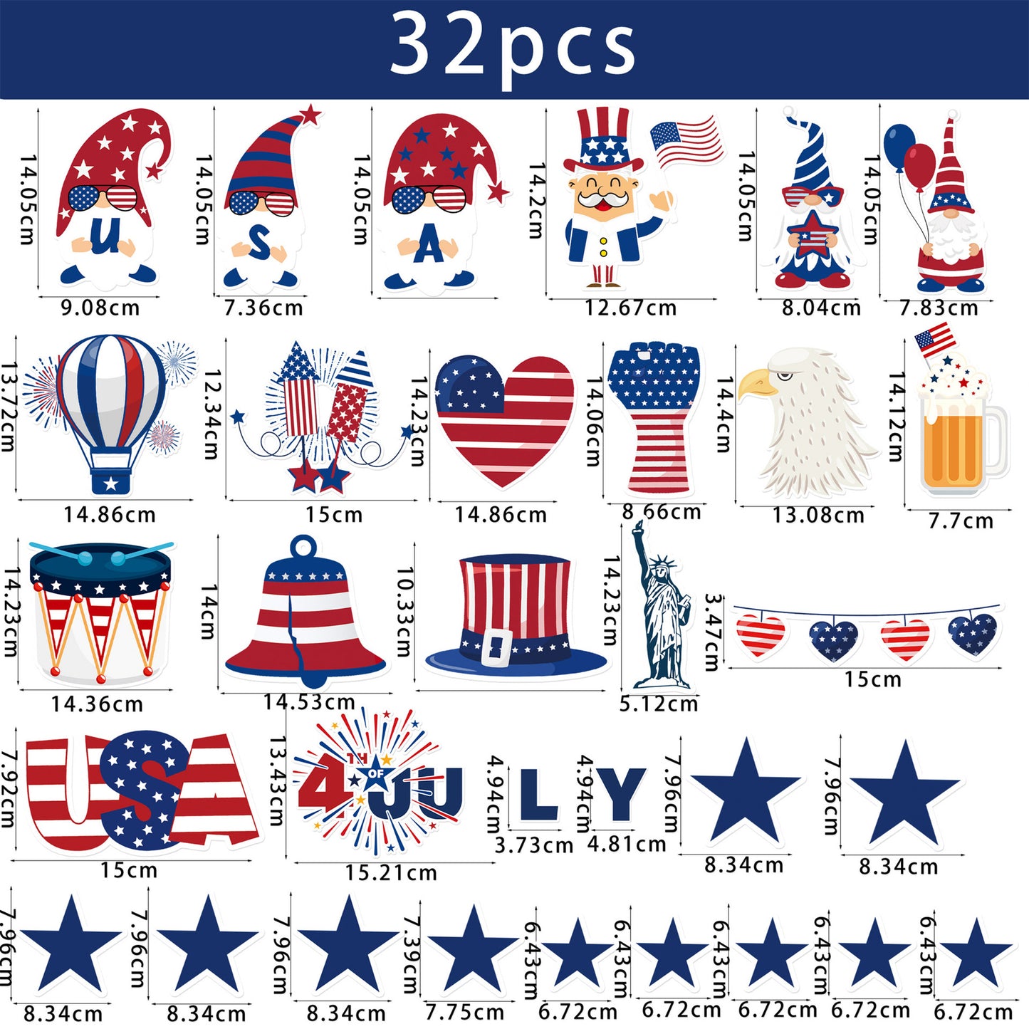 32PCS USA Patriotic Sticker Pack for World Cup & July 4th