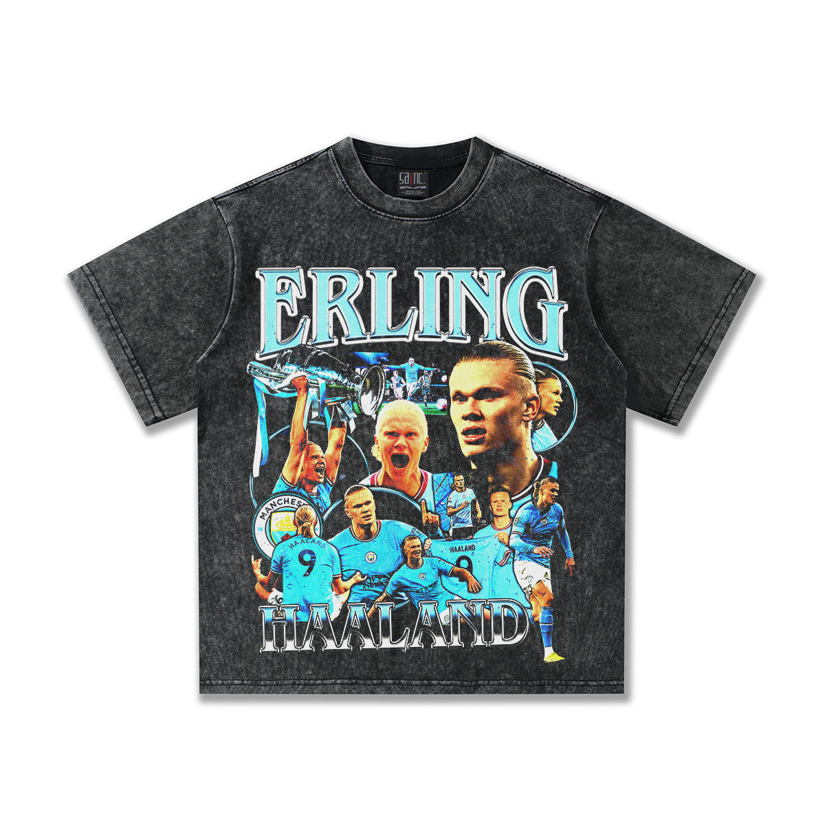 Retro Football Icon Graphic Tee – Washed Oversized Street Style T-Shirt for Men