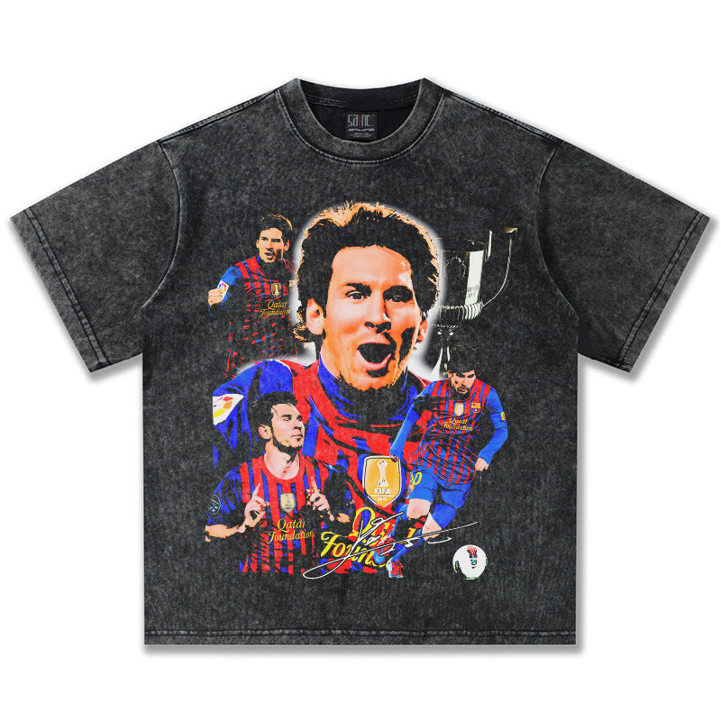 Vintage Football Collage Graphic T-Shirt – 300G Heavyweight Oversized Streetwear Tee