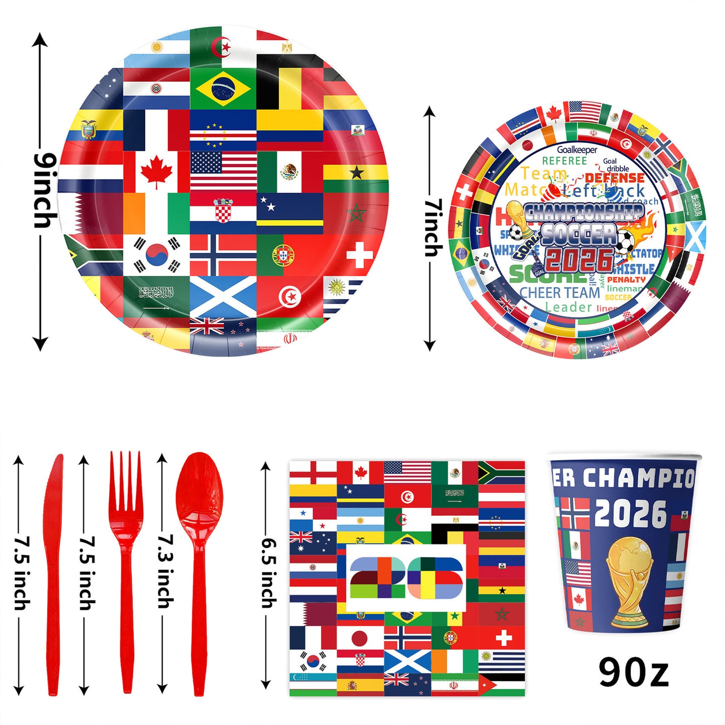 World Cup 2026 Party Tableware Set | Soccer Disposable Kit for 10 Guests