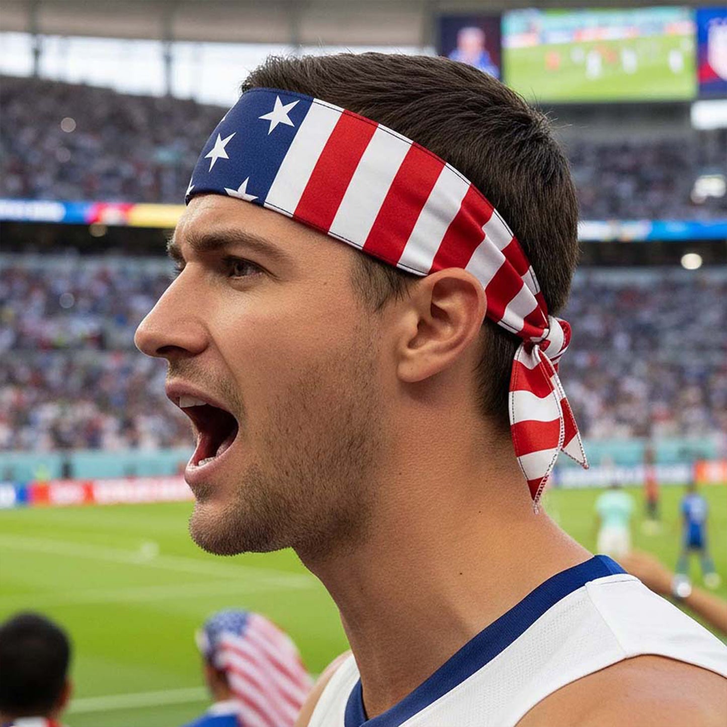 Argentina Flag Headband | "Sun of May" Sky Blue & White Striped Fan Bandana