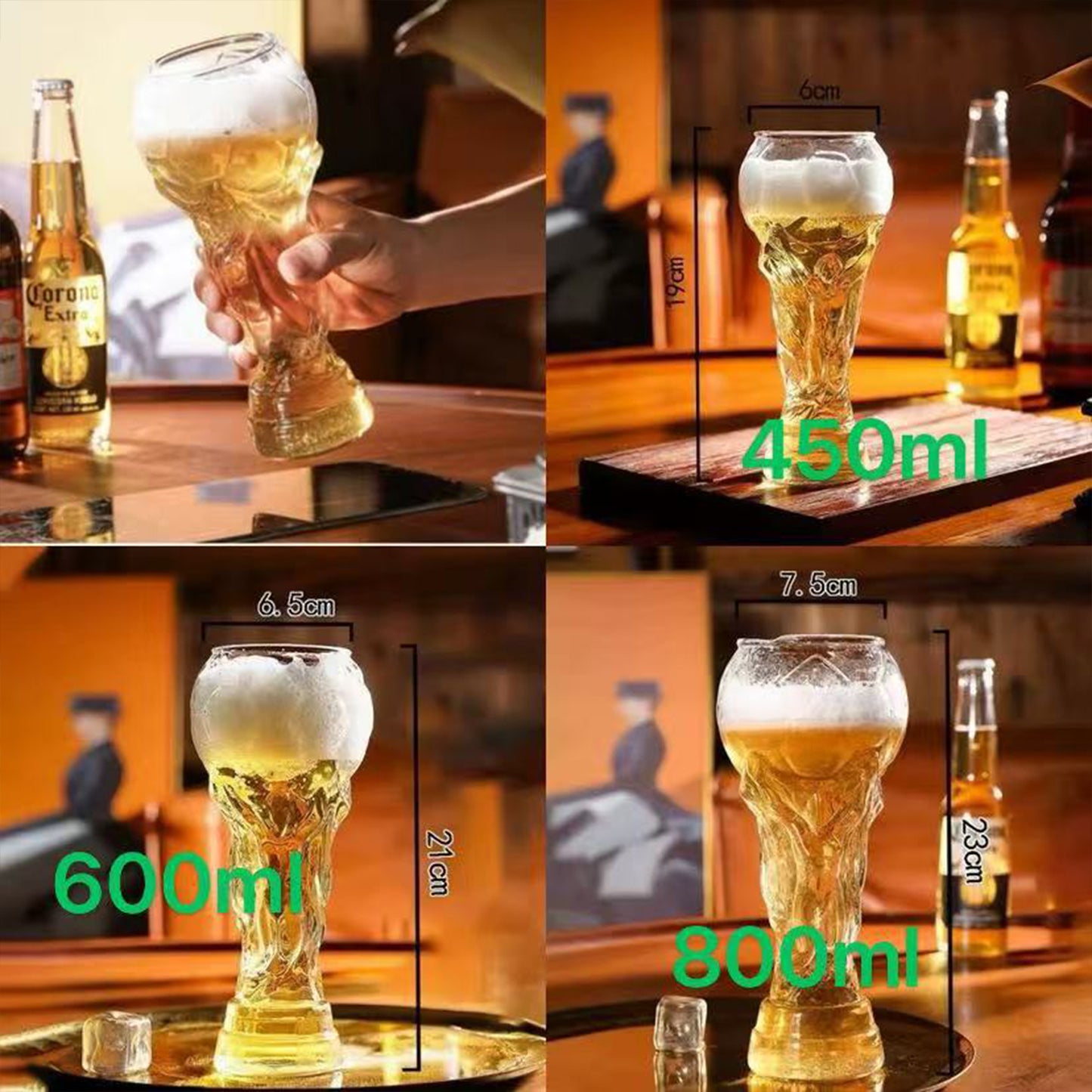 World Cup Theme Beer Glass | Creative Football Shape Beer Mug (450ml/600ml/800ml) for Bar & Watch Parties