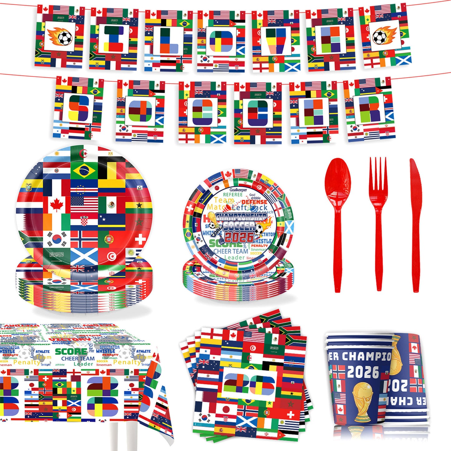 World Cup 2026 Party Tableware Set | Soccer Disposable Kit for 10 Guests