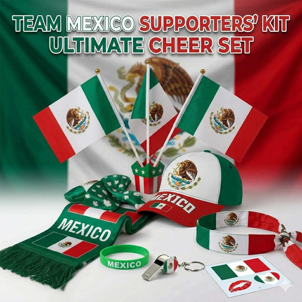 Mexico Fan Celebration Bundle | 20-Pc Match Day Set with Wearable Flag