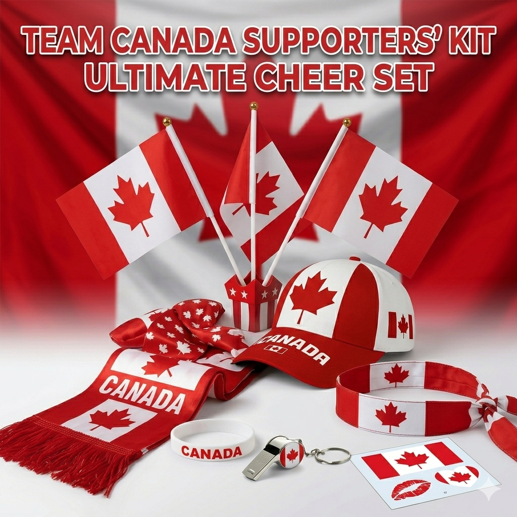 Team Canada 20-Piece Supporters' Kit | Maple Leaf Flag Cape & Game Day Cheer Set